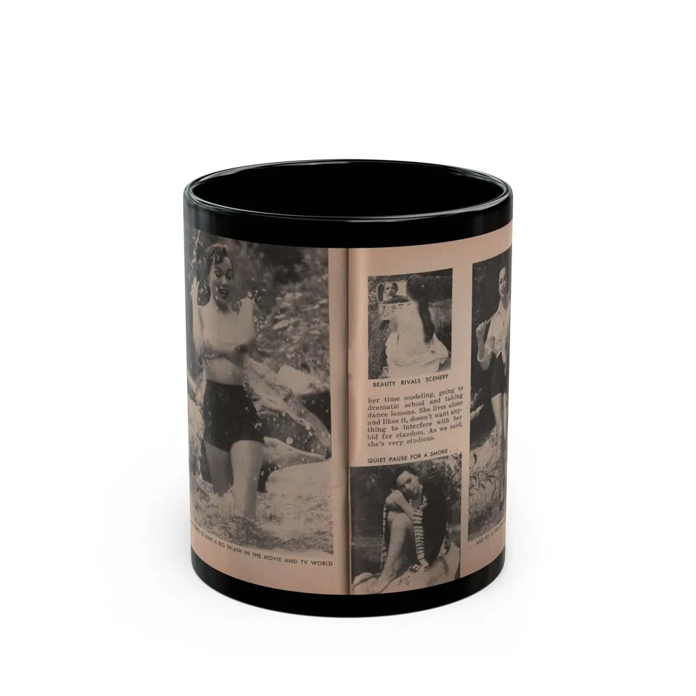 Dawn Richard #36 - [Pages 54 & 55] Including Pages 5 & 6 of 6 with, 2 B&W Photos+Captions from People Today Pocket Mag. Nov. '57 (Vintage Female Icon) Black Coffee Mug-11oz-Go Mug Yourself