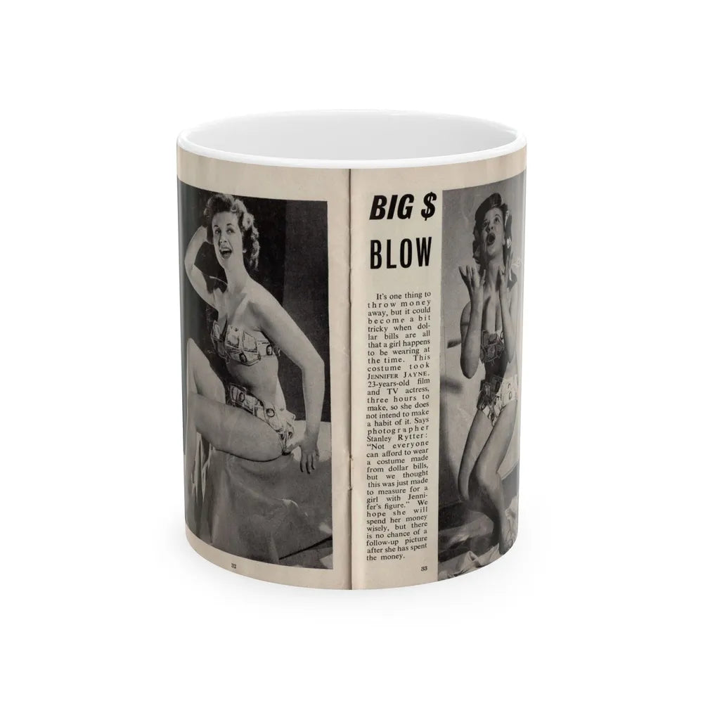 Jennifer Jayne #14 - Pages 32 & 33 Pages 1 & 2 of 2 with, Jen 2 Full Body B&W Pin-Ups+Brief Article from SPOT ON April '54 Pocket Magazine (Vintage Female Icon) White Coffee Mug-11oz-Go Mug Yourself