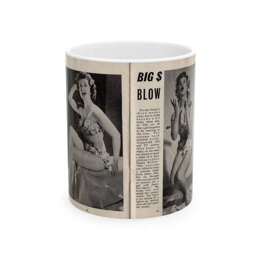 Jennifer Jayne #14 - Pages 32 & 33 Pages 1 & 2 of 2 with, Jen 2 Full Body B&W Pin-Ups+Brief Article from SPOT ON April '54 Pocket Magazine (Vintage Female Icon) White Coffee Mug-11oz-Go Mug Yourself