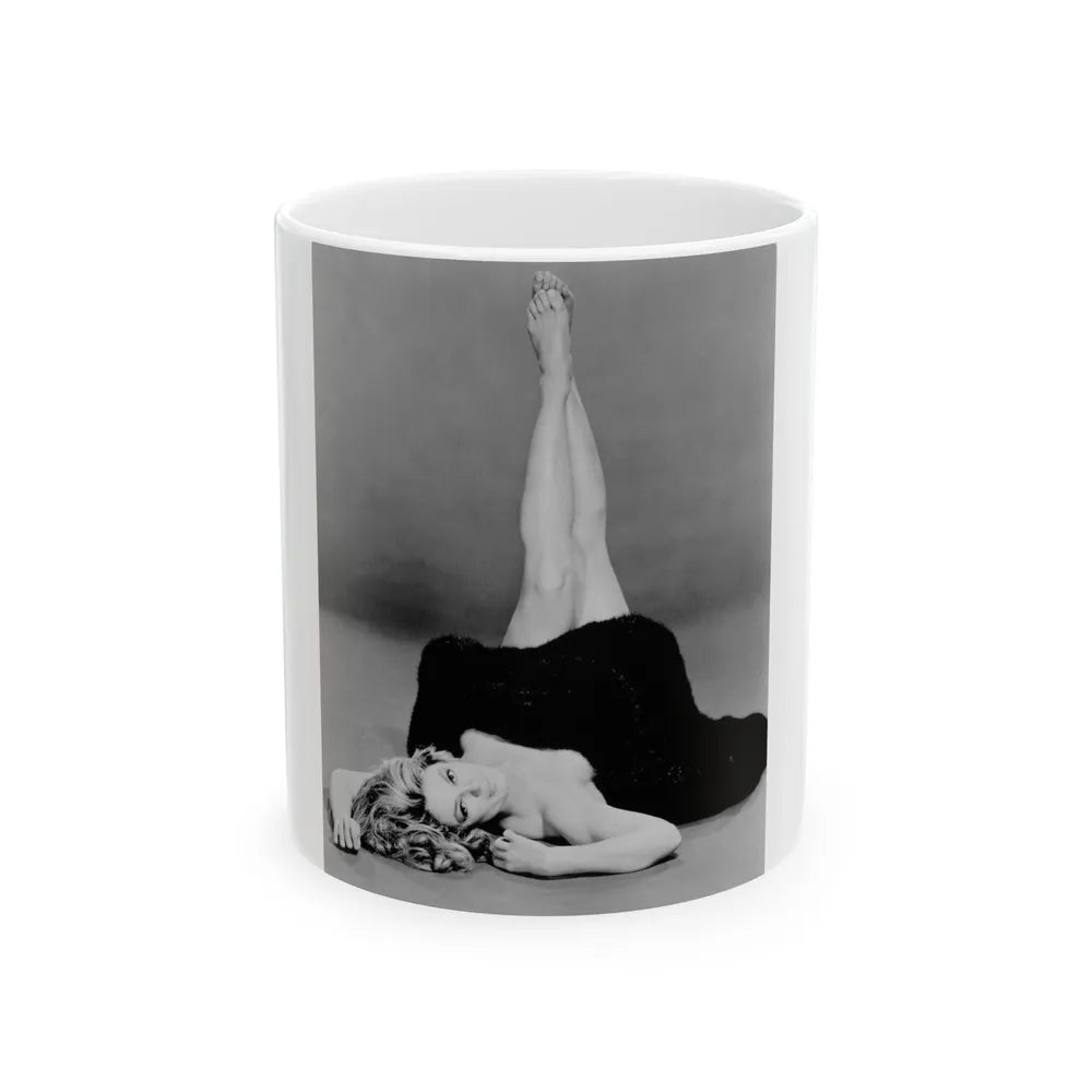 Sheree North #07 - 8x10 Full Body B&W Nude in Fur Cheesecake Photo cira 1960's (Vintage Female Icon) White Coffee Mug-11oz-Go Mug Yourself