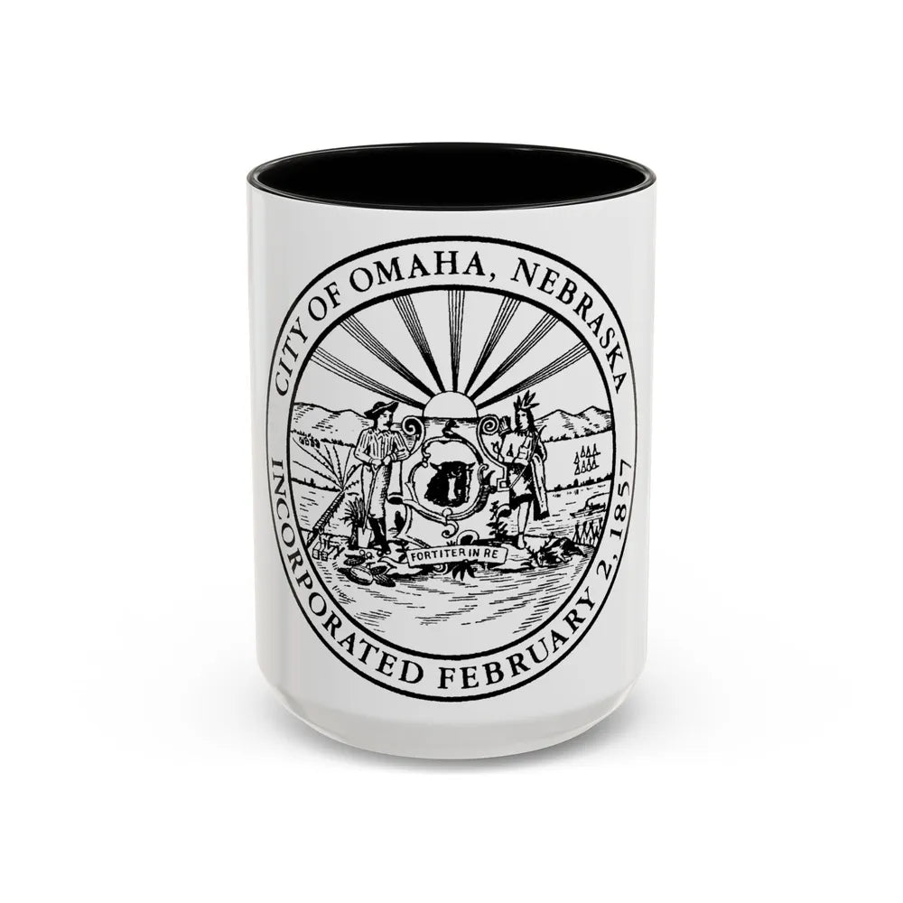 Seal of Omaha Nebraska - Accent Coffee Mug-15oz-Black-Go Mug Yourself