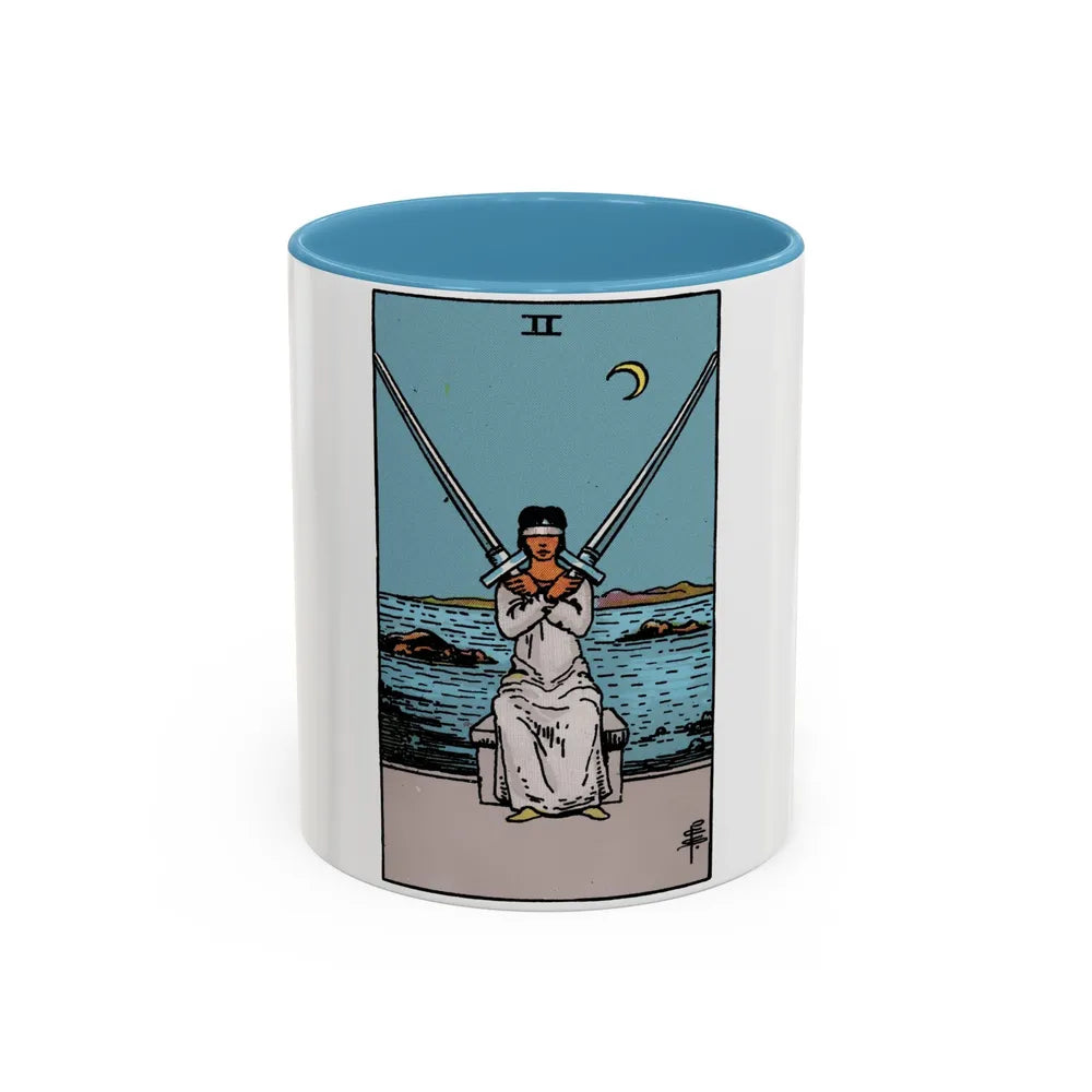 The 2 of Swords (Tarot Card) Accent Coffee Mug-11oz-Light Blue-Go Mug Yourself