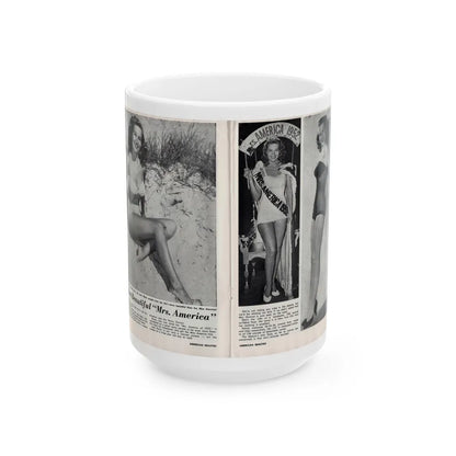 Penny Duncan #76 - [Pages 22 & 23] Featuring, Penny 3 Photos, 2 Captions & Brief Article from AMERICAN BEAUTIES Mag. Nov. '52 (Vintage Female Icon) White Coffee Mug-15oz-Go Mug Yourself