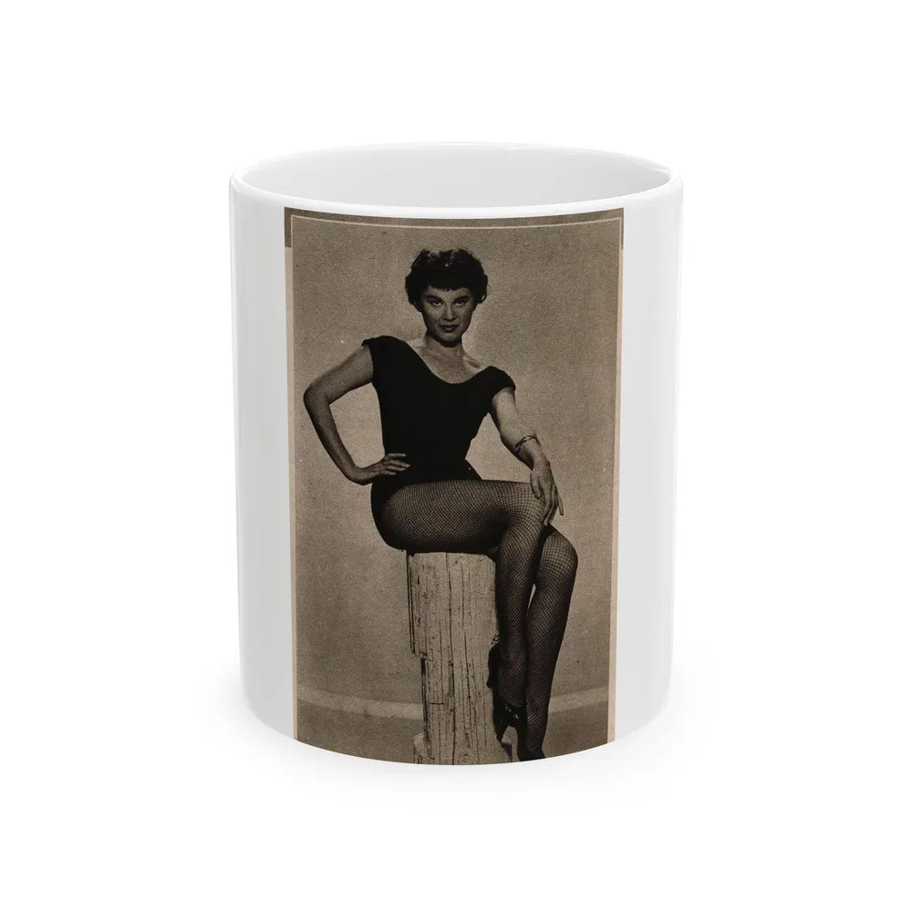 Lisa Montell #03 - 1 Cropped B&W Photo & Caption Earl Wilson's Showgirls Mag. '56 (Vintage Female Icon) White Coffee Mug-11oz-Go Mug Yourself