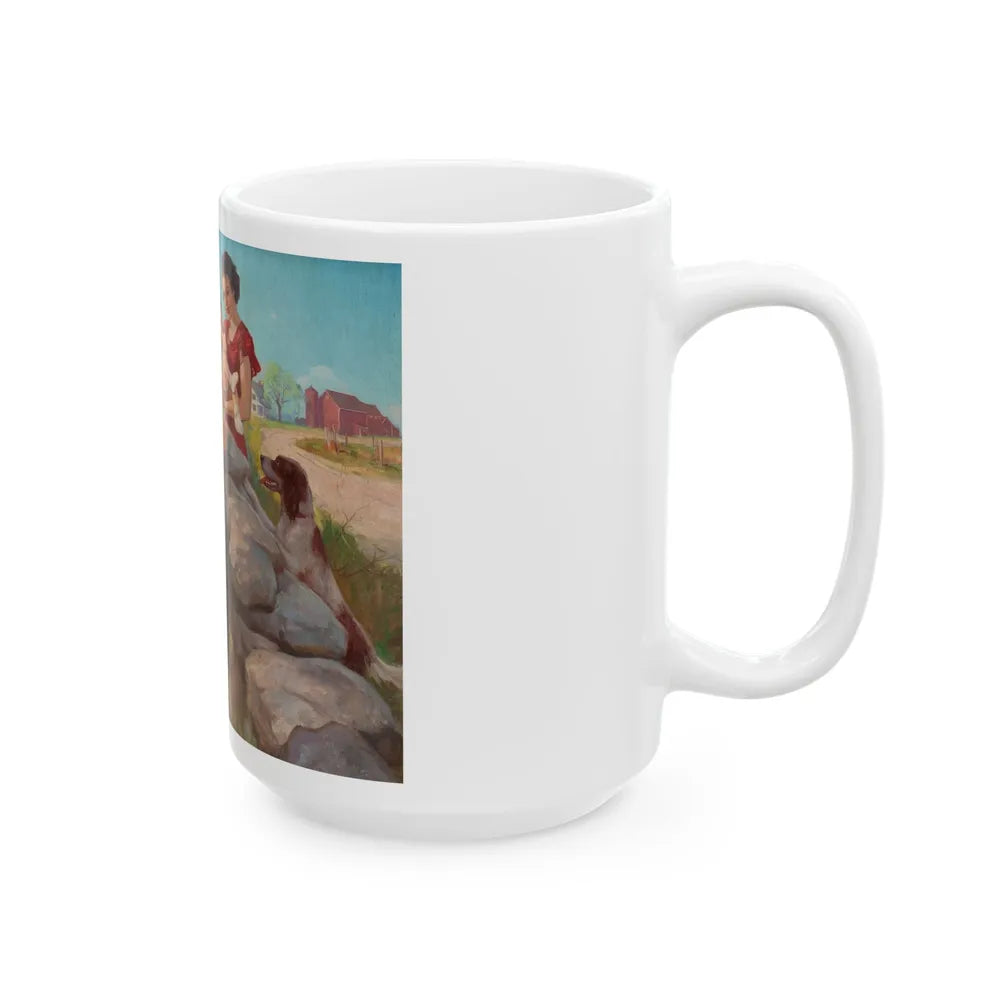 Family on the Farm, calendar illustration - White Coffee Mug-Go Mug Yourself