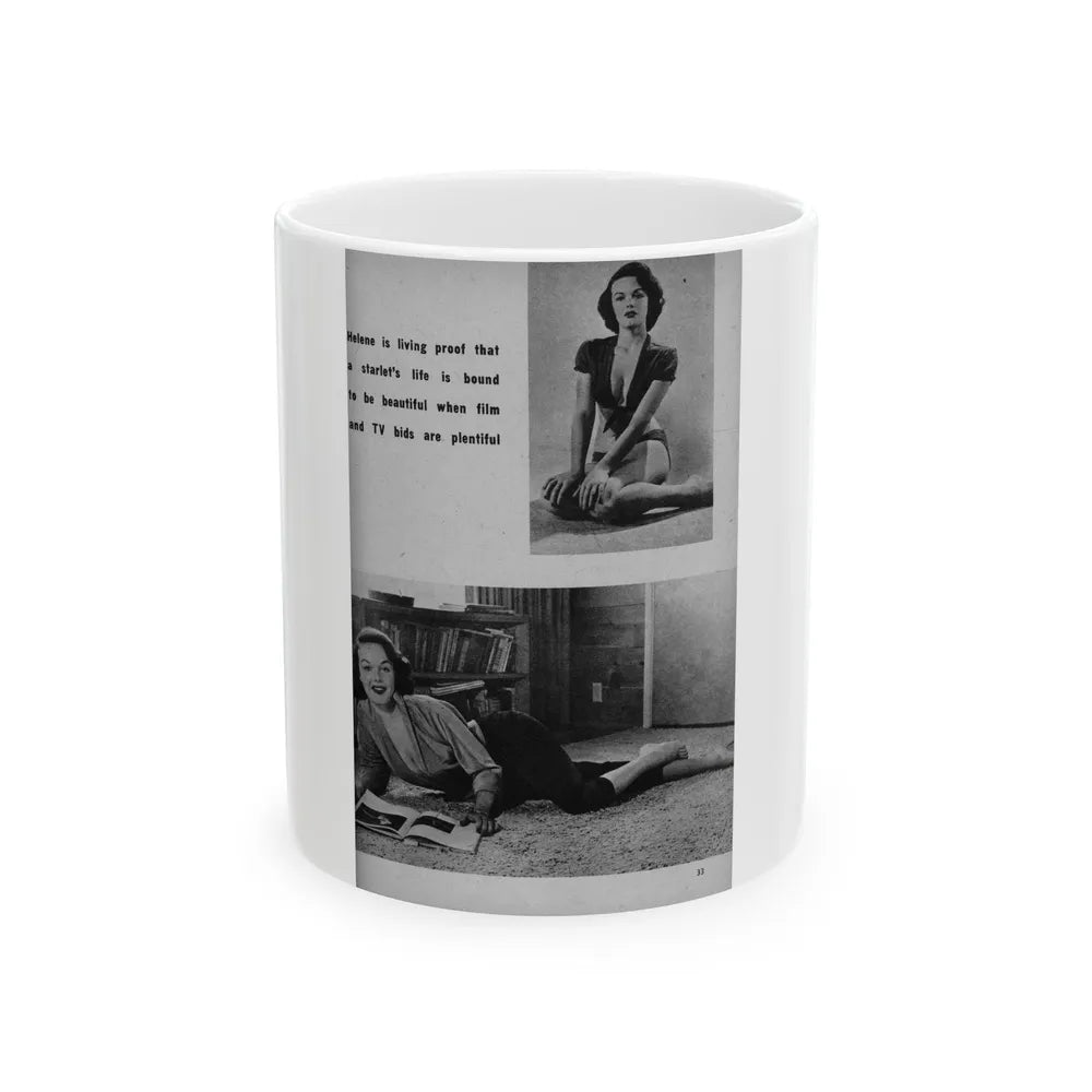 Helene Hayden #08 - 1 Page, 2 B&W Photos, Short & Caption from EYE Digest Mag. Nov. '53 (Vintage Female Icon) White Coffee Mug-11oz-Go Mug Yourself