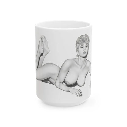 Linda Blair #172 - Nude Pencil Drawing (Vintage Female Icon) White Coffee Mug-15oz-Go Mug Yourself