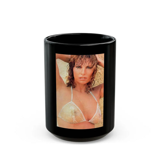 Raquel Welch #227 - See through top (Vintage Female Icon) Black Coffee Mug-15oz-Go Mug Yourself