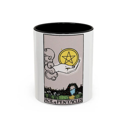 The Ace of p of Pentacles (Tarot Card) Accent Coffee Mug-11oz-Black-Go Mug Yourself