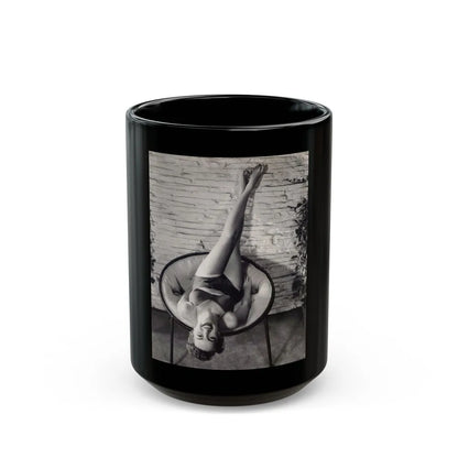 Terry Moore #711 - Vintage 1953 2-Piece B&W Full Body Barefoot Swimsuit Cheesecake Photo from 20th Century Fox Photo Shoot (Vintage Female Icon) Black Coffee Mug-15oz-Go Mug Yourself