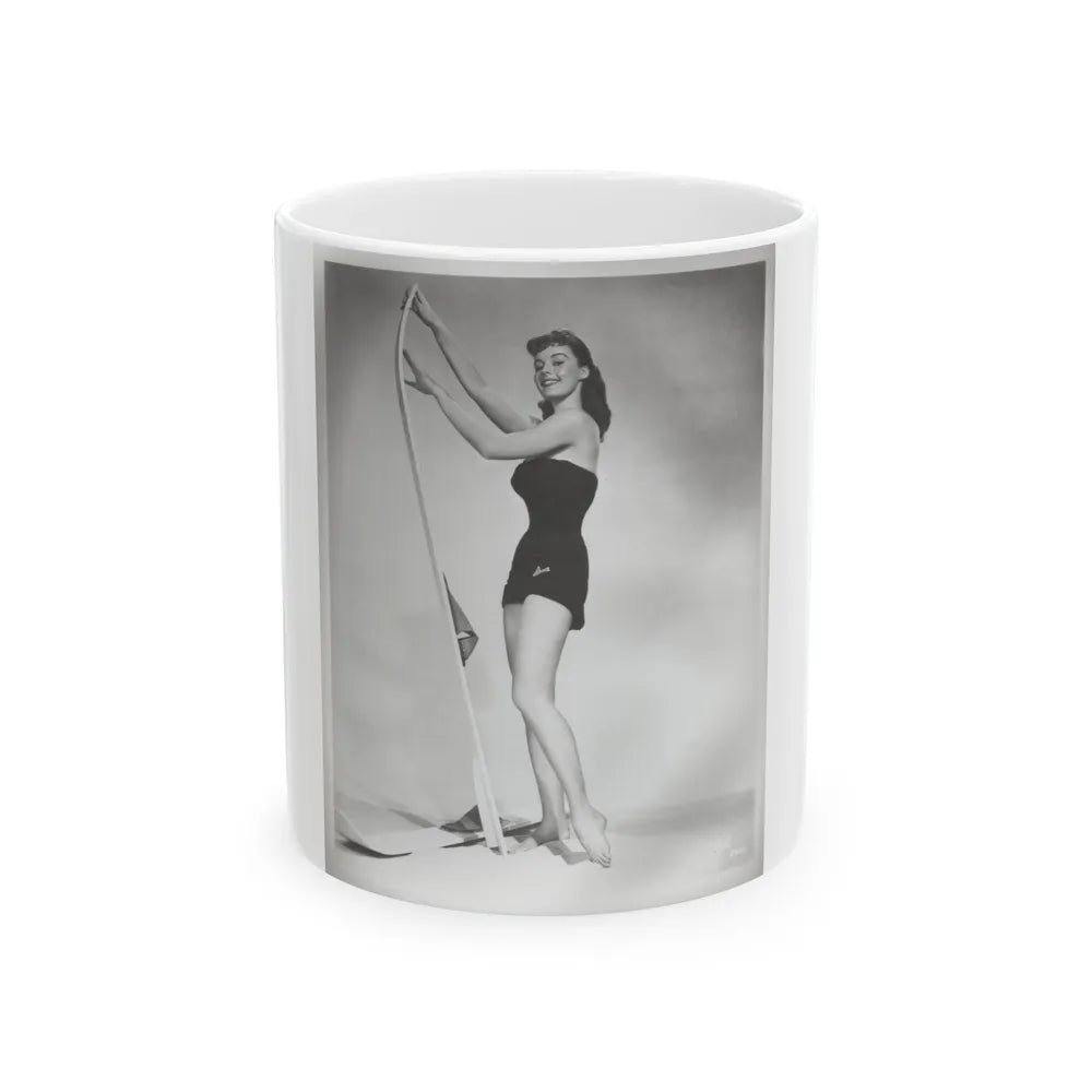 Elaine Stewart #163 - Negative Struck B&W 8x10 50's Era Full Body 1 Piece Swimsuit Cheesecake HQ Photo (Vintage Female Icon) White Coffee Mug-11oz-Go Mug Yourself