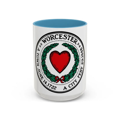 Seal of Worcester Massachusetts - Accent Coffee Mug-15oz-Light Blue-Go Mug Yourself