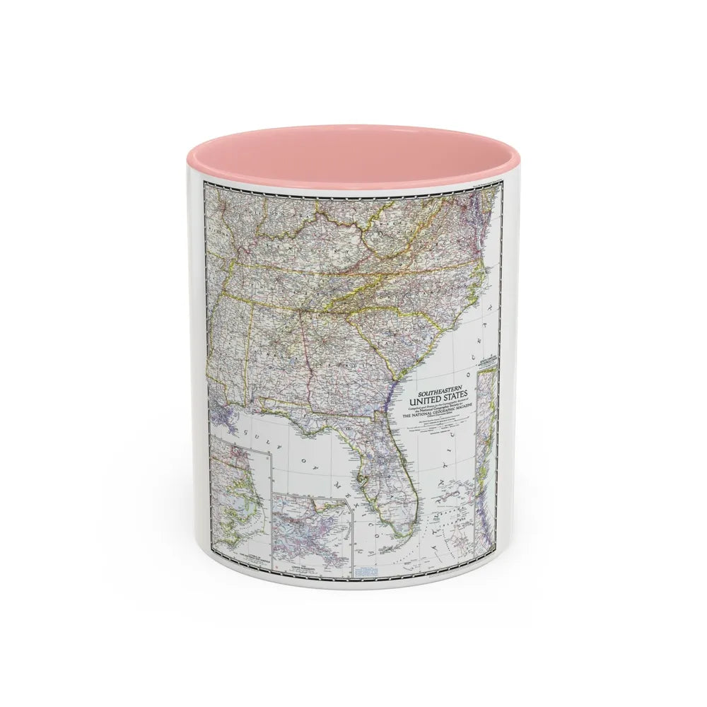 USA - Southeastern (1947) (Map) Accent Coffee Mug-11oz-Pink-Go Mug Yourself