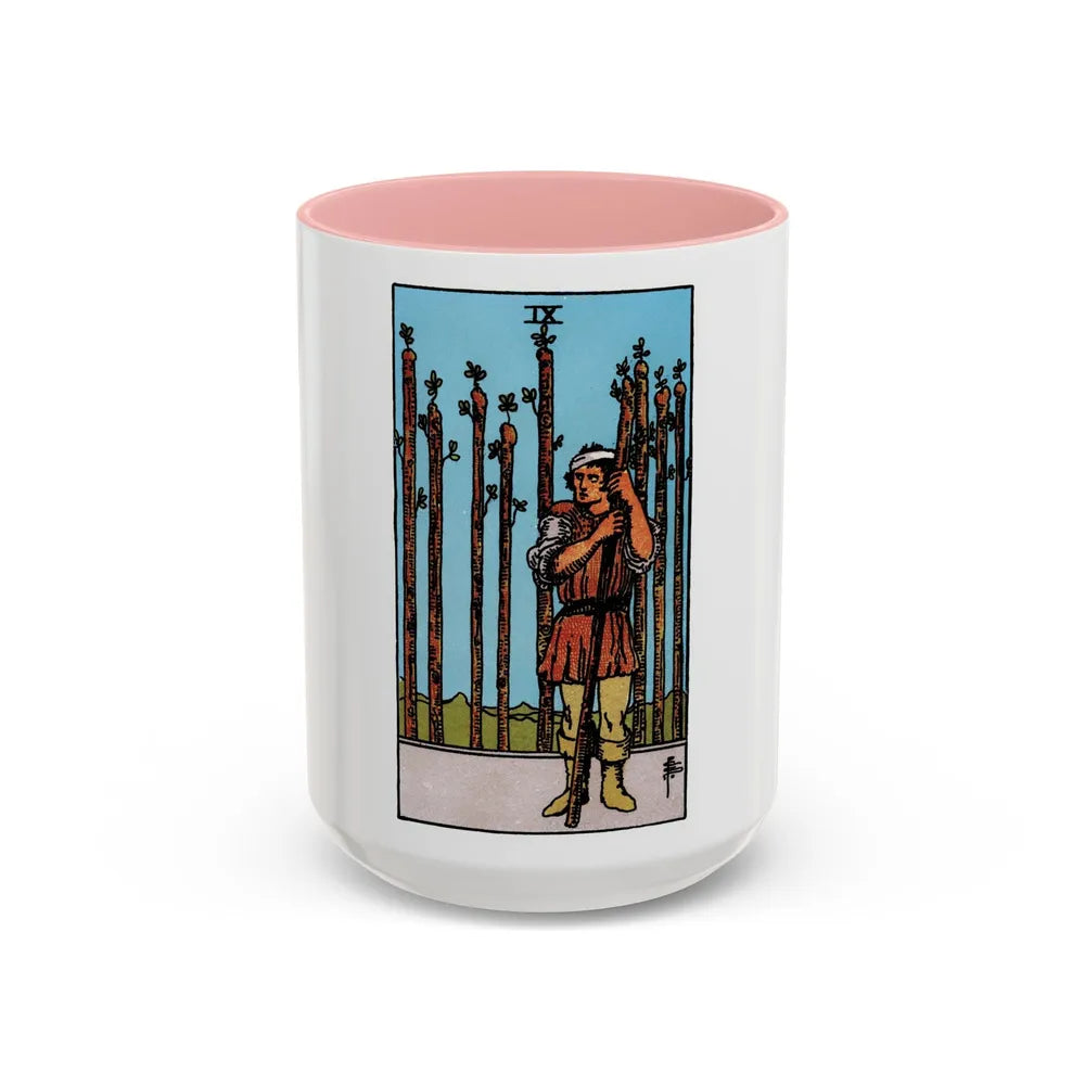 The 9 of Wands (Tarot Card) Accent Coffee Mug-15oz-Pink-Go Mug Yourself