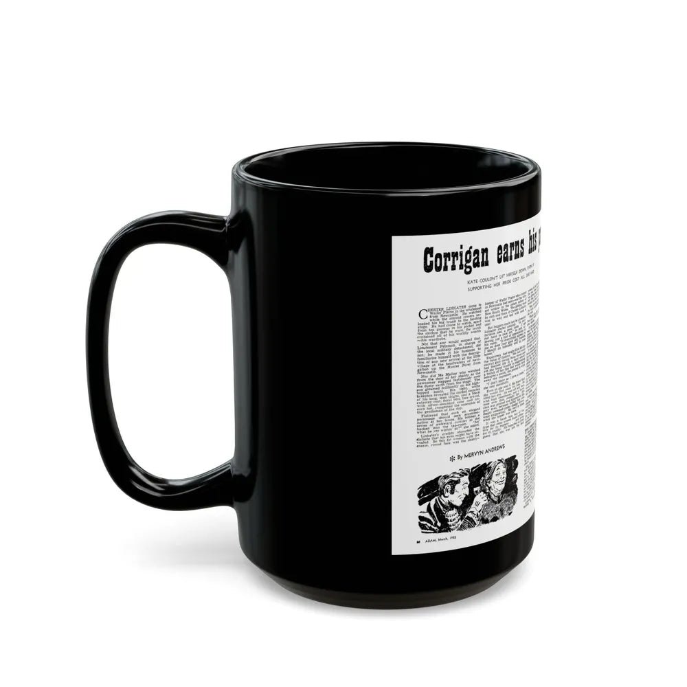 Corrigan earns his pay, Adam magazine, March 1952 - Black Coffee Mug-Go Mug Yourself