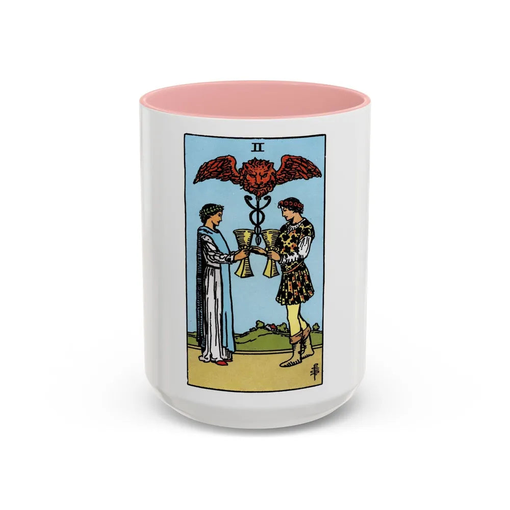 The 2 of Cups (Tarot Card) Accent Coffee Mug-15oz-Pink-Go Mug Yourself