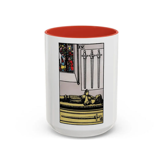 The 4 of Swords (Tarot Card) Accent Coffee Mug-15oz-Red-Go Mug Yourself