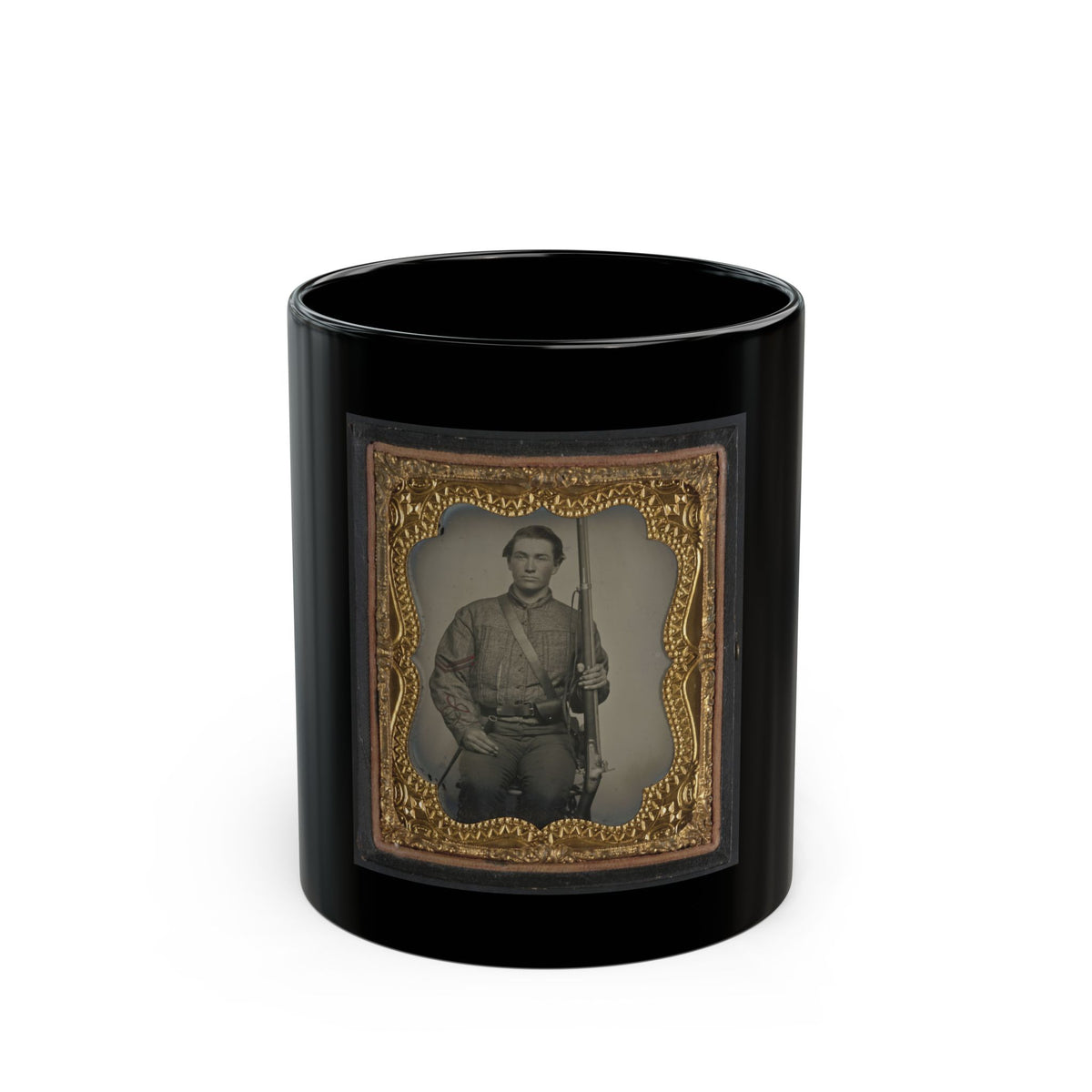 William Jenkins, North Carolina Soldier, In Artillery Uniform, With Percussion Musket Converted From A Flintlock Musket (U.S. Civil War) Black Coffee Mug