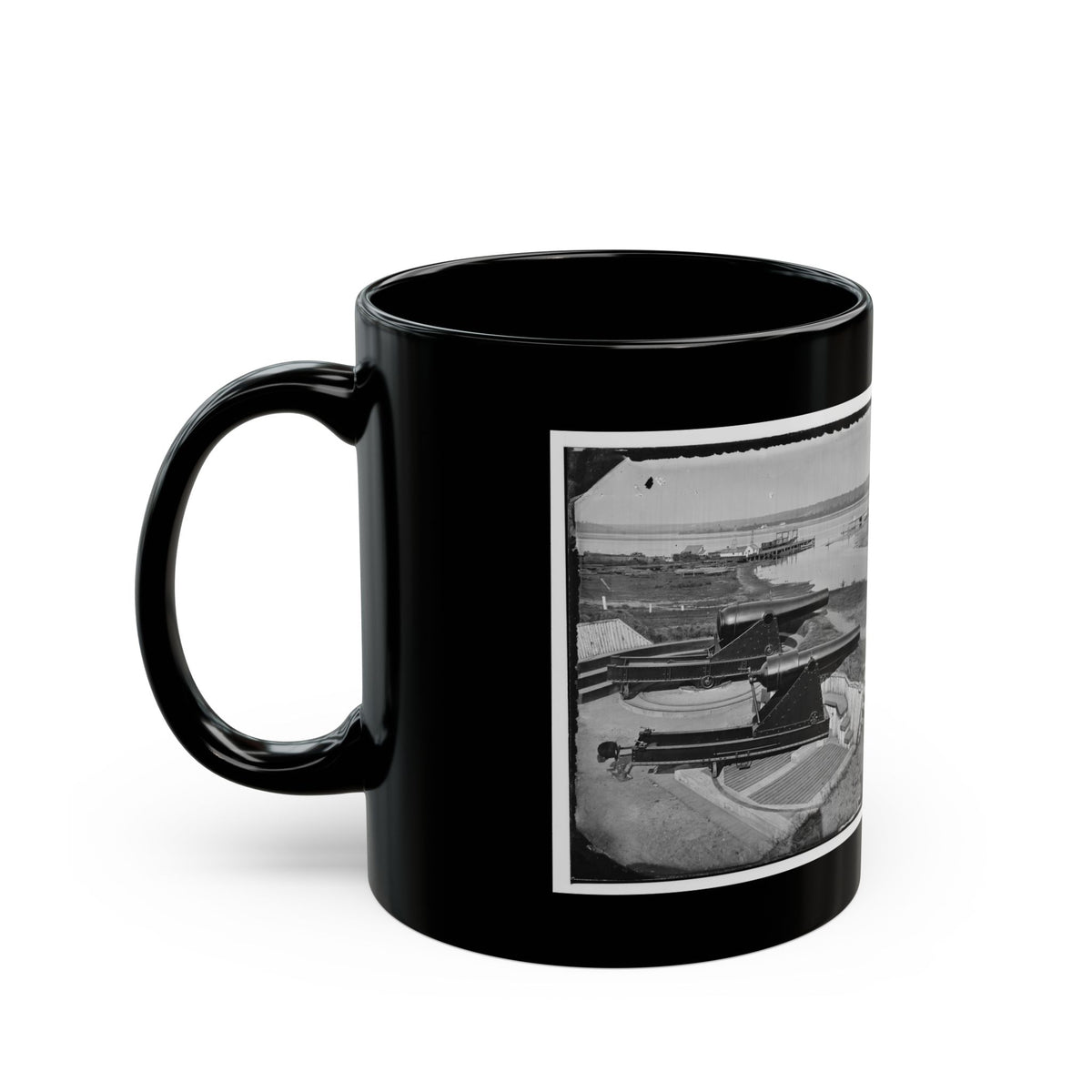 Alexandria, Va.  Battery Rodgers At Hunting Creek And The Potomac; 8-In. Parrott Gun In Foreground; A Rodman Gun Beyond (U.S. Civil War) Black Coffee Mug