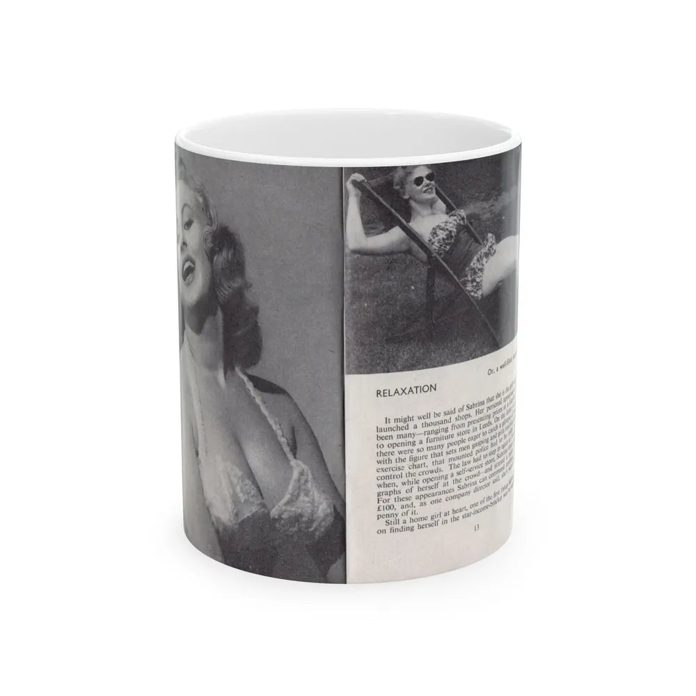 Norma Sykes #141 - 66 PHOTOGRAPHS OF Sabrina U.K. Pocket Mag. Pages 12 & 13 (Vintage Female Icon) White Coffee Mug-11oz-Go Mug Yourself