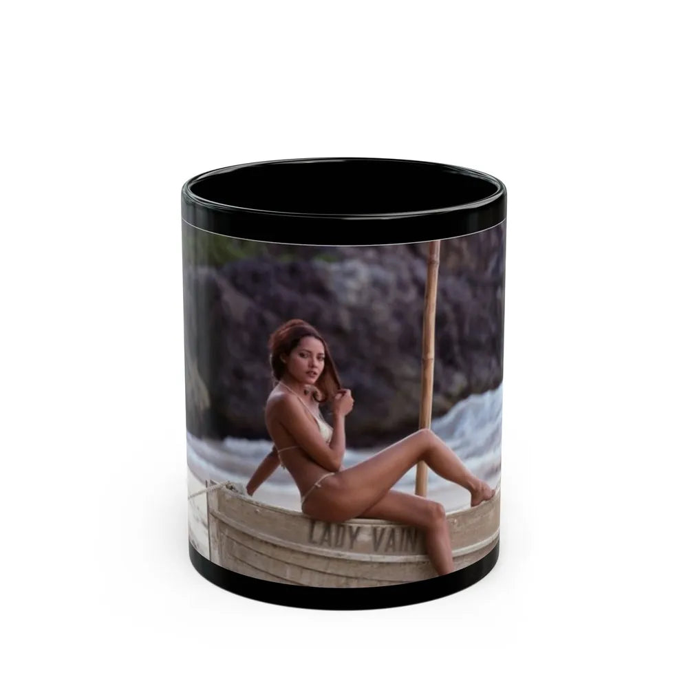 Barbara Carrera #100 (Vintage Female Icon) Black Coffee Mug-11oz-Go Mug Yourself