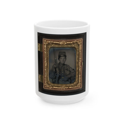 Sergeant William T. Biedler, 16 Years Old, Of Company C, Mosby's Virginia Cavalry Regiment With Flintlock Musket (U.S. Civil War) White Coffee Mug