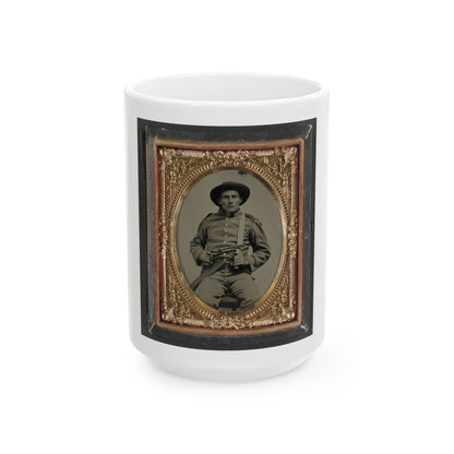Unidentified Soldier In Confederate Frock Coat And Slouch Hat With Bowie Knife And Colt Army Model 1860 Revolver (U.S. Civil War) White Coffee Mug