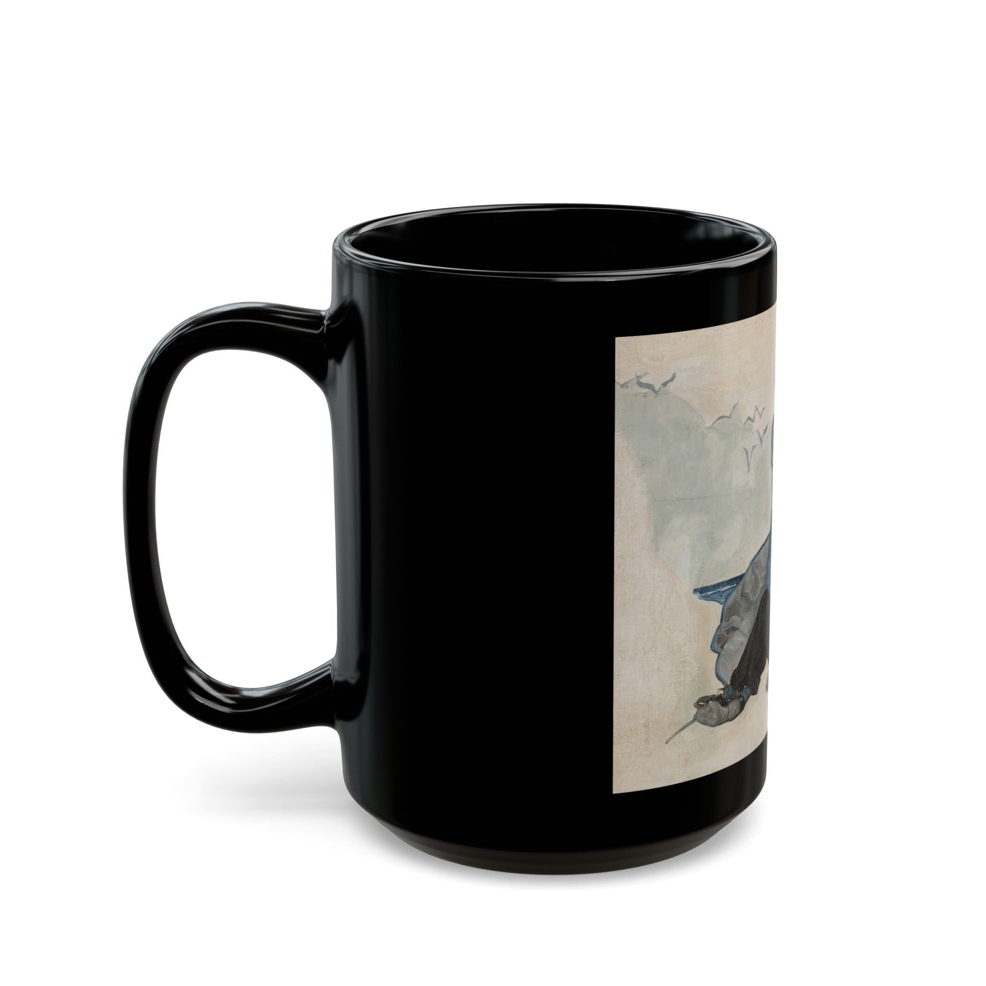 Couple Seated at Beach, 1927 - Black Coffee Mug-Go Mug Yourself