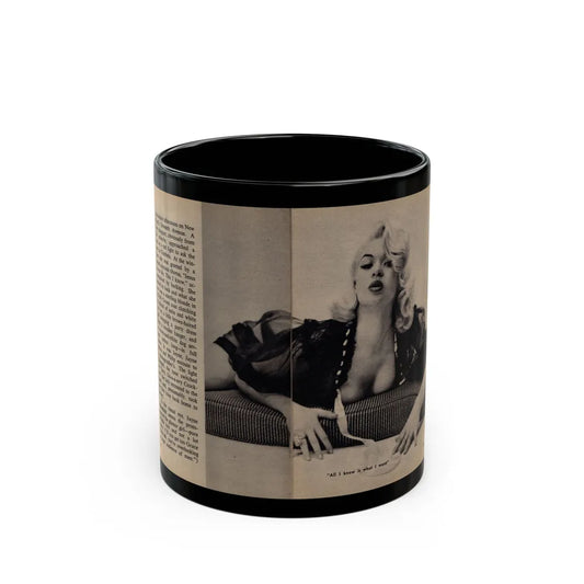 Jayne Mansfield #282 - JAYNE Pocket Magazine Pages 8 & 9 (Vintage Female Icon) Black Coffee Mug-11oz-Go Mug Yourself