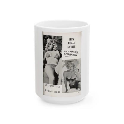 Lee Wilson #17 - Pages 3 of 3 Featuring, Lee 2 B&W Photos & Caption from TAB Digest Mag. February '58 (Vintage Female Icon) White Coffee Mug-15oz-Go Mug Yourself