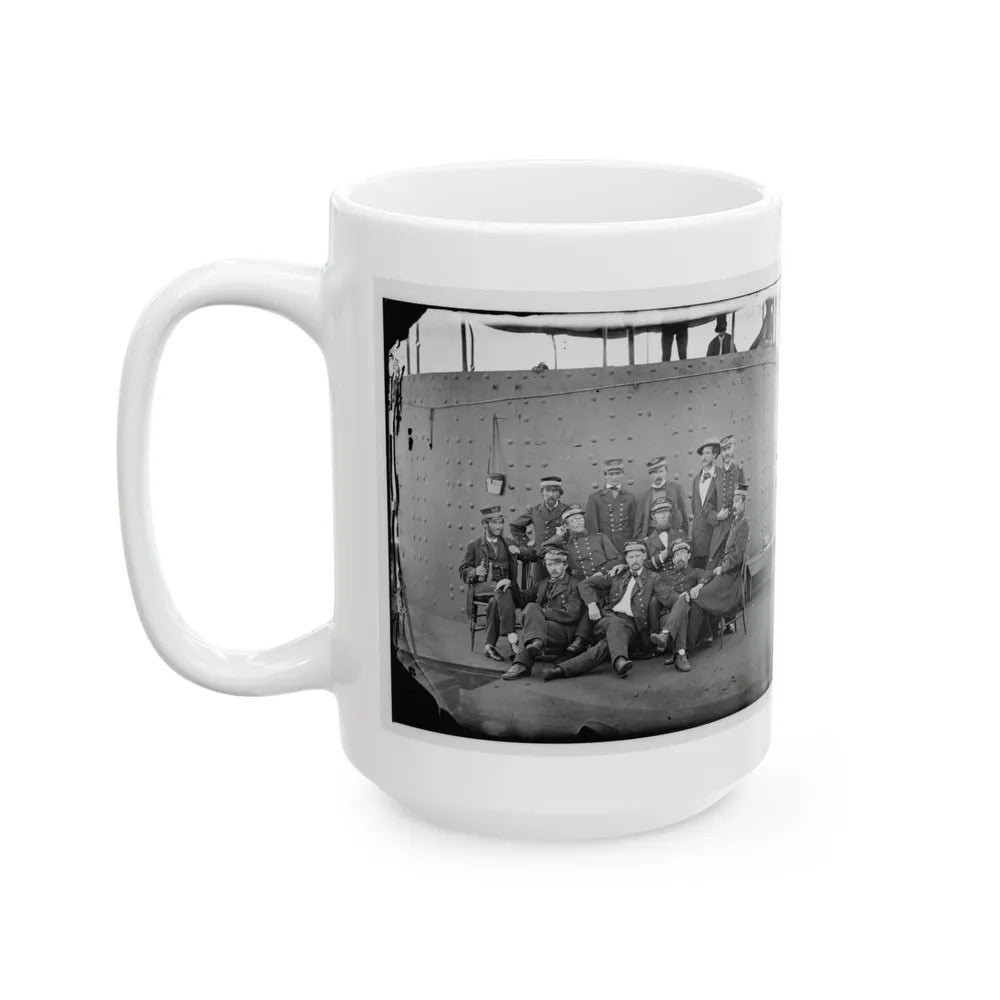 James River, Va. Officers Of The U.S.S. Monitor Grouped By The Turret (U.S. Civil War) White Coffee Mug-Go Mug Yourself