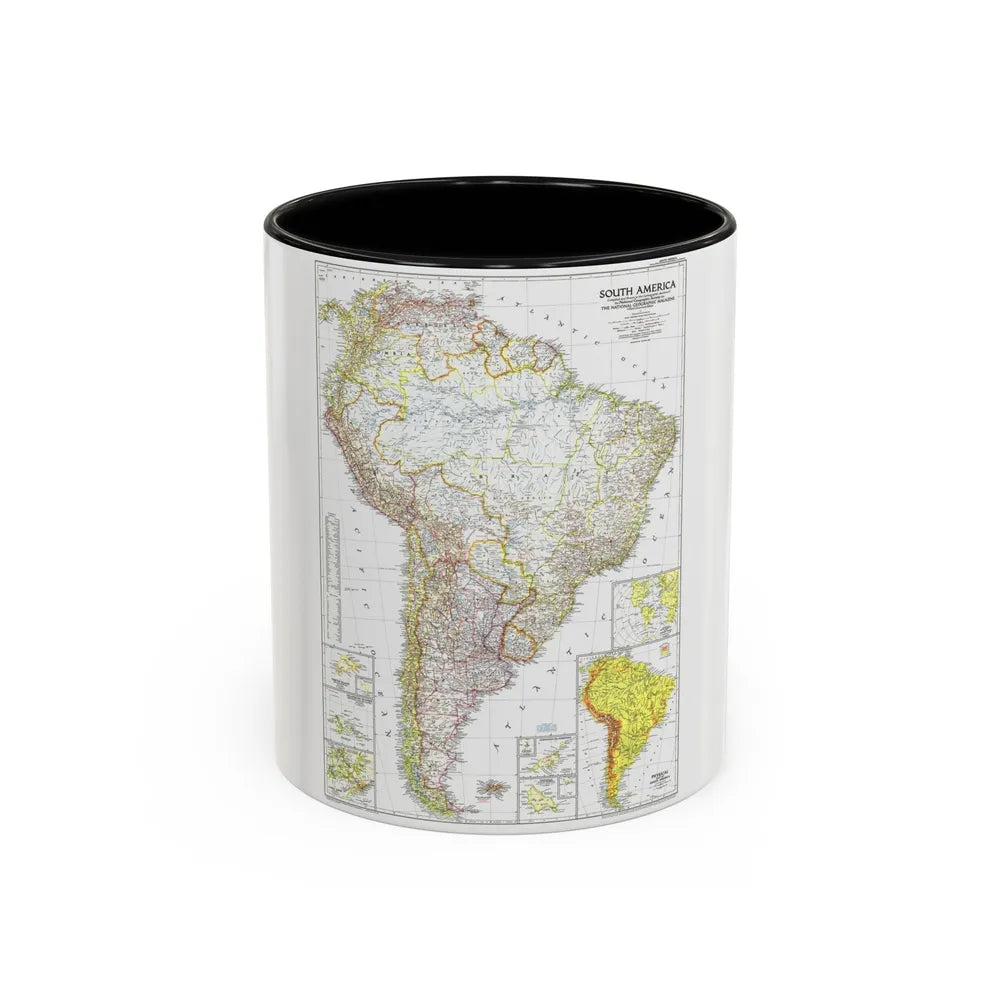 South America (1950) (Map) Accent Coffee Mug-11oz-Black-Go Mug Yourself