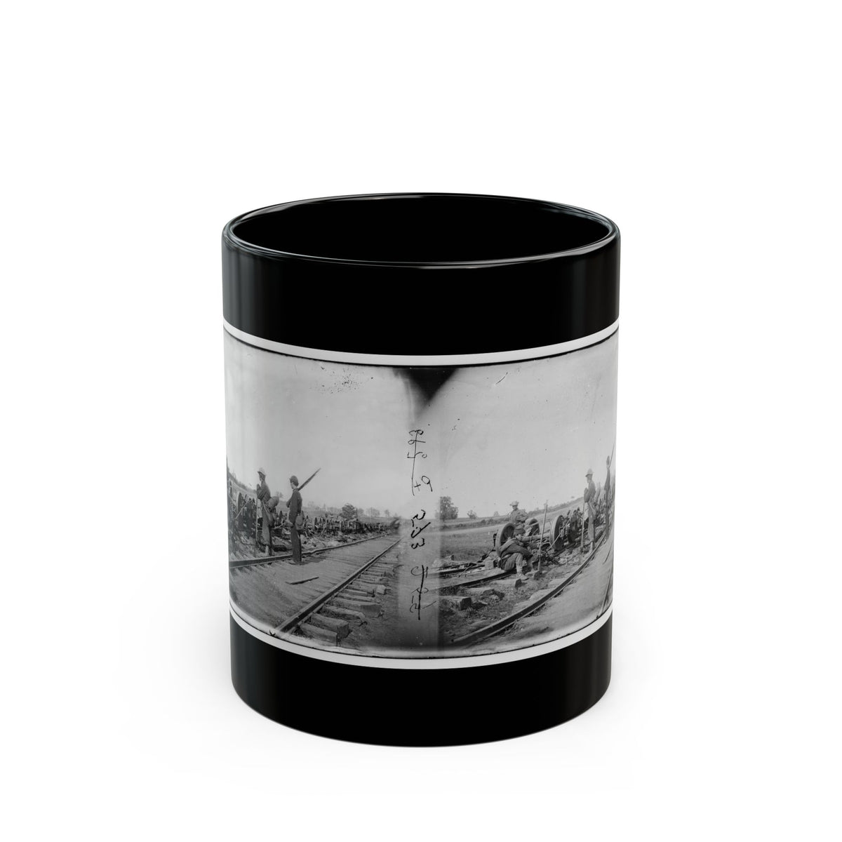 Manassas Junction, Va. Soldiers Beside Damaged Rolling Stock Of The Orange & Alexandria Railroad (U.S. Civil War) Black Coffee Mug