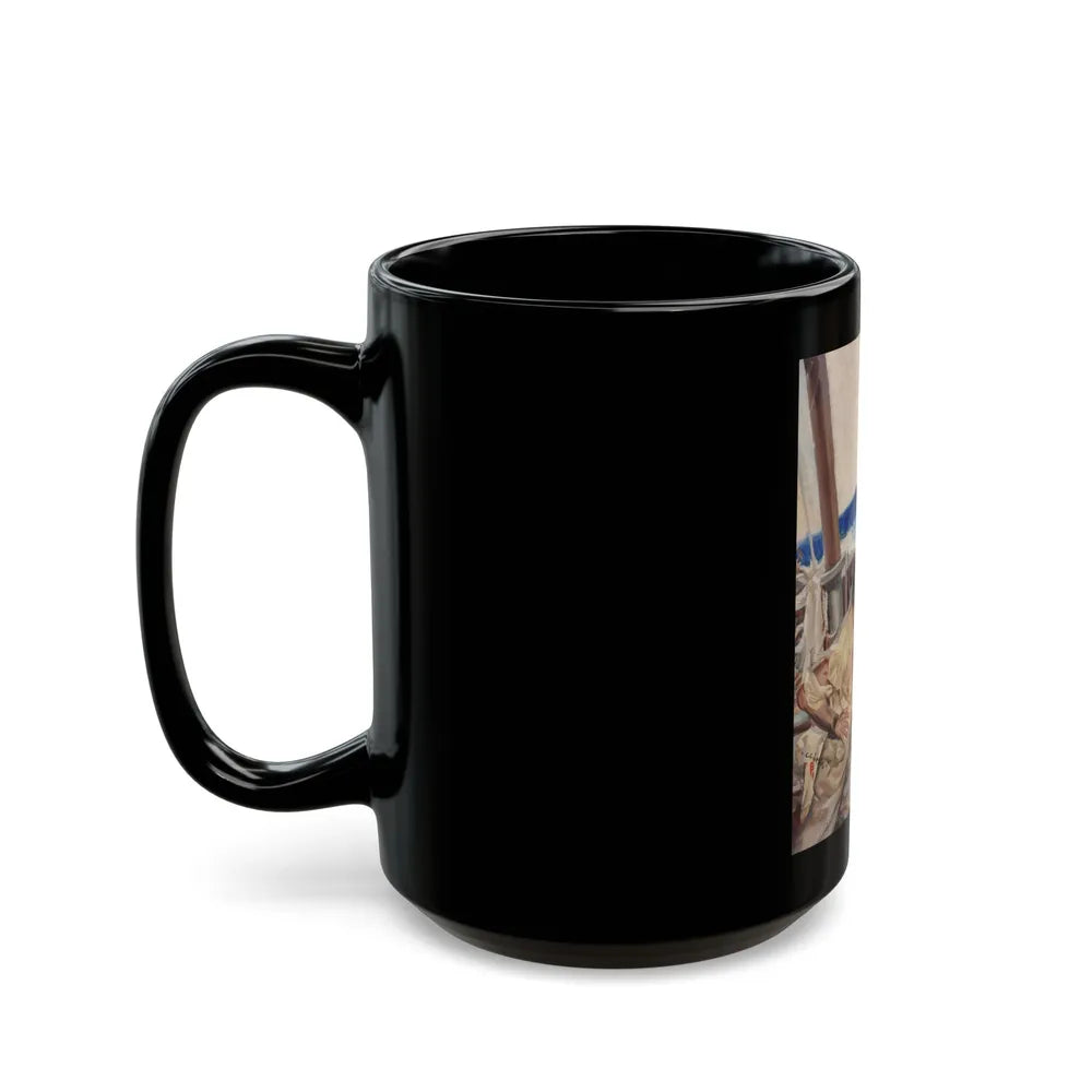 Brawl at Sea, probable men's magazine illustration, circa 1950s - Black Coffee Mug-Go Mug Yourself