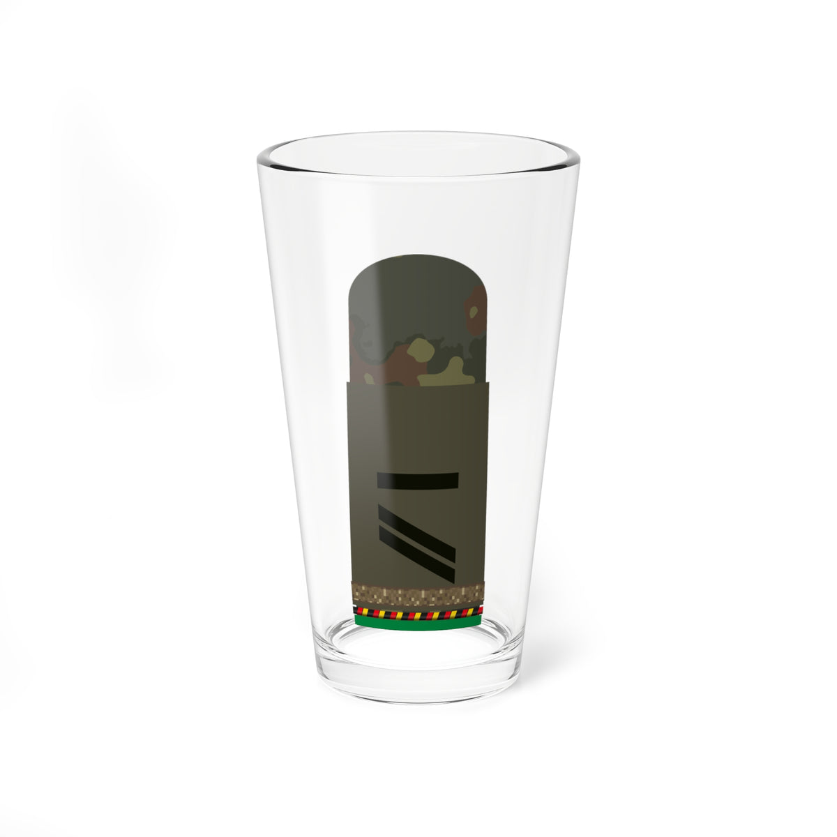 Olive military shoulder board with a camouflage top, black bar and two diagonal stripes, and a pixel camouflage band.