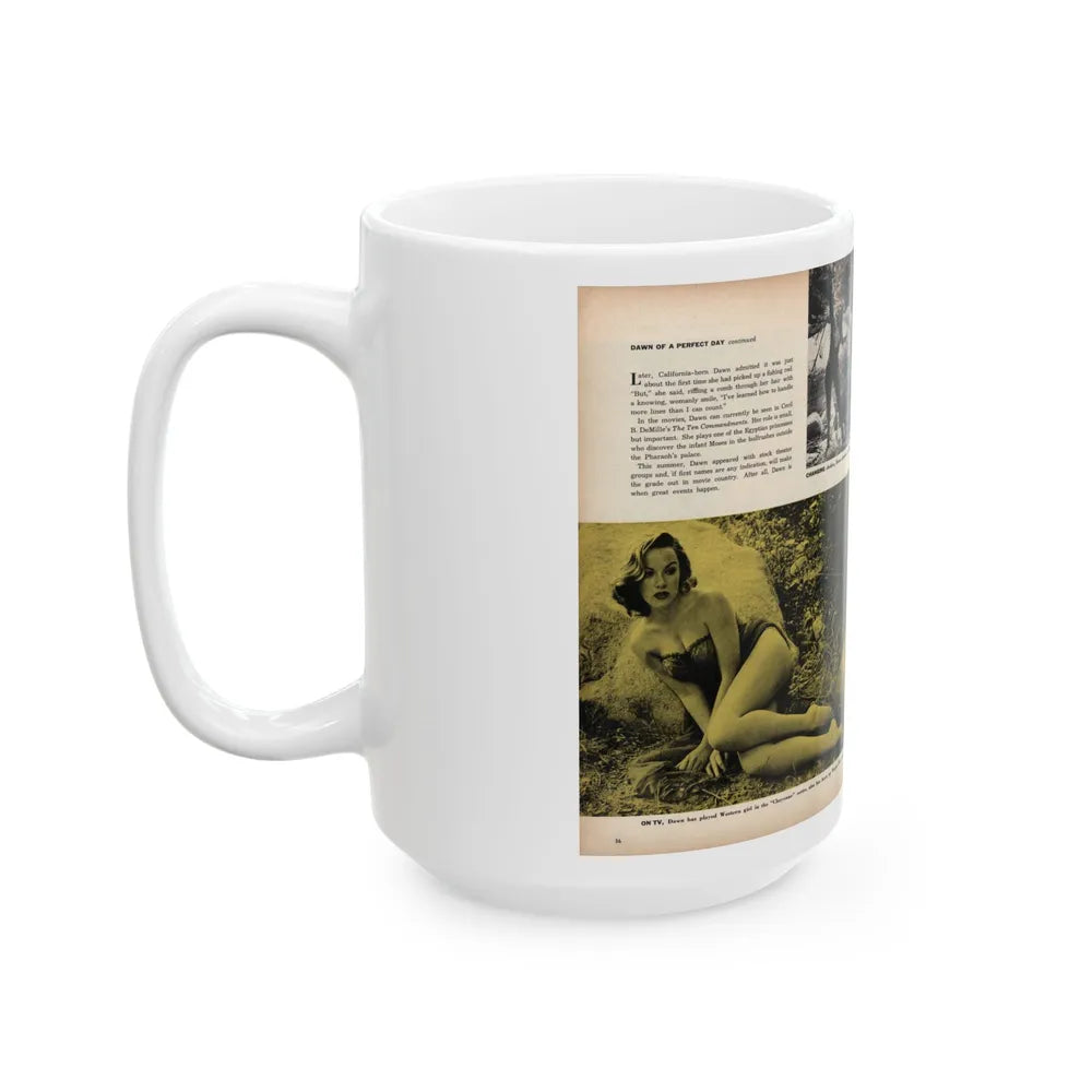 Dawn Richard #47 - [Pages 36 & 37] Including Pages 1 & 2 of 4 with, 5 B&W Photos, Captions & Article from SEE FOR MEN Mag. Nov. '57 (Vintage Female Icon) White Coffee Mug-Go Mug Yourself