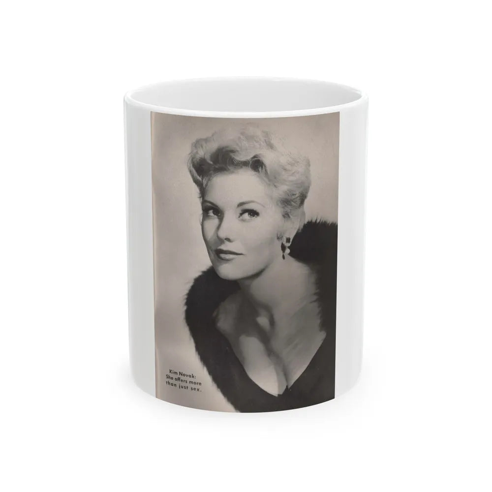 Kim Novak #249 - Tempo Mag. 2-21-56 - 1 B&W Photo (Vintage Female Icon) White Coffee Mug-11oz-Go Mug Yourself