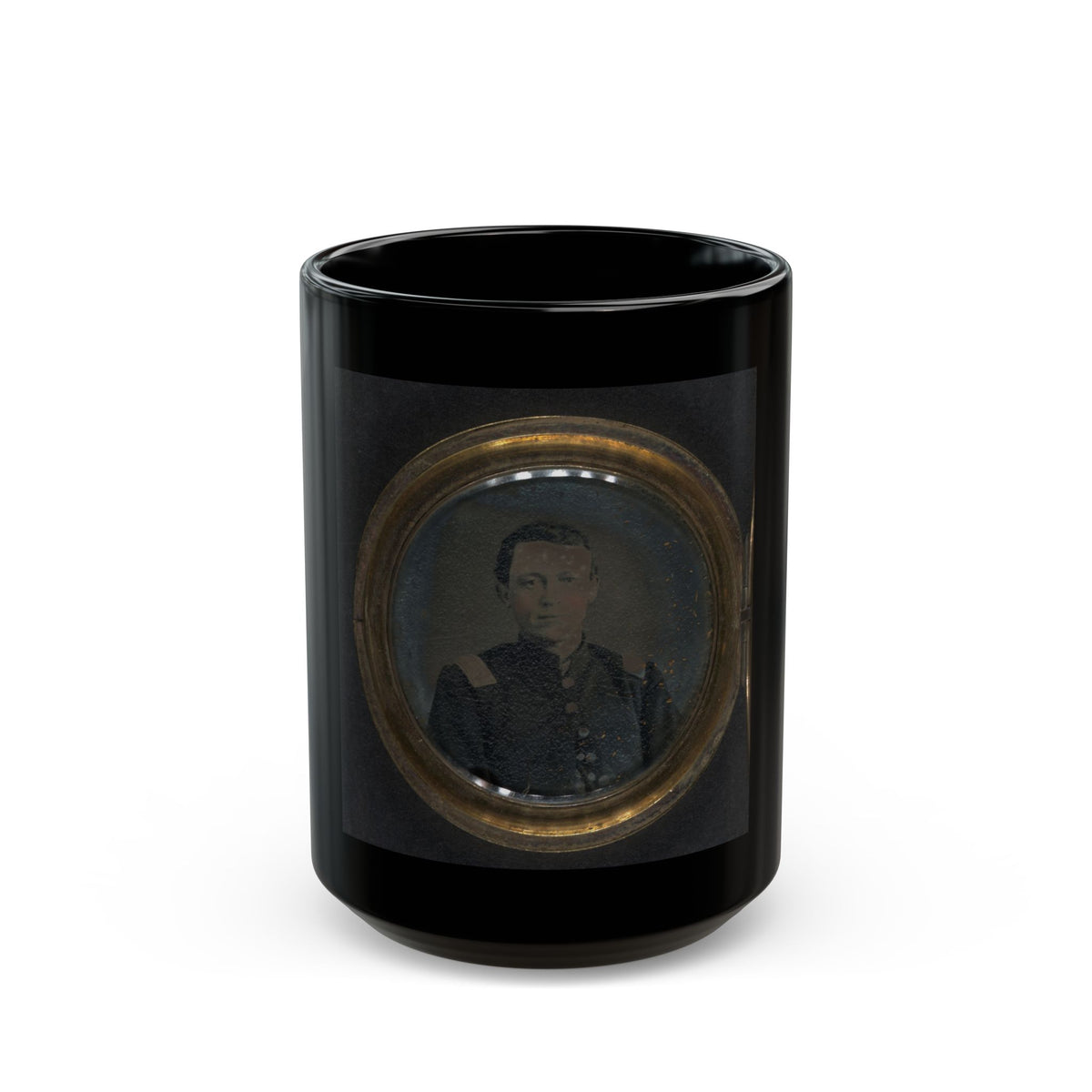 Unidentified Soldier In Union Uniform And Unidentified Woman In Dress In Locket (U.S. Civil War) Black Coffee Mug