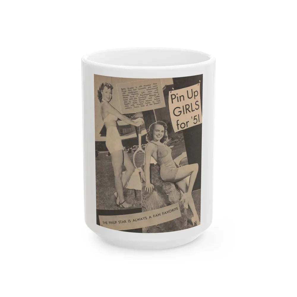 Terry Moore #648 - 8x10.5 B&W Magazine Pin-Up from 1951 with, Rhonda Fleming on the left (Vintage Female Icon) White Coffee Mug-15oz-Go Mug Yourself