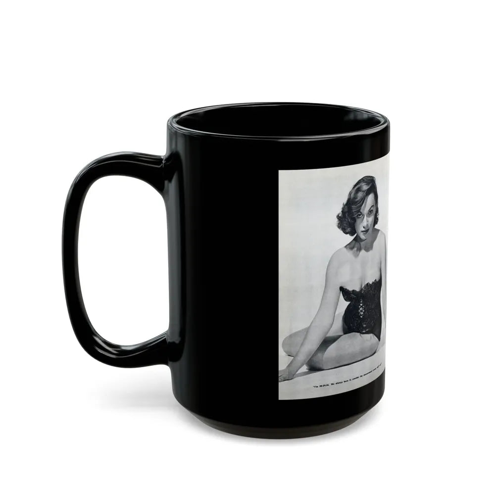 Dawn Richard #38 - [Pages 24 & 25] Including Pages 3 & 4 of 6 with, 4 Photos B&W & Caption from Bachelor Mag. Nov. '57 (Vintage Female Icon) Black Coffee Mug-Go Mug Yourself