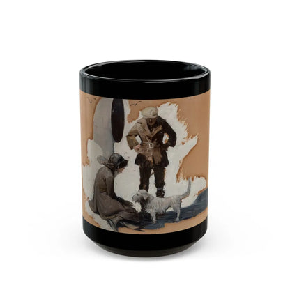 Couple on a Ship Deck with a Dog - Black Coffee Mug-15oz-Go Mug Yourself