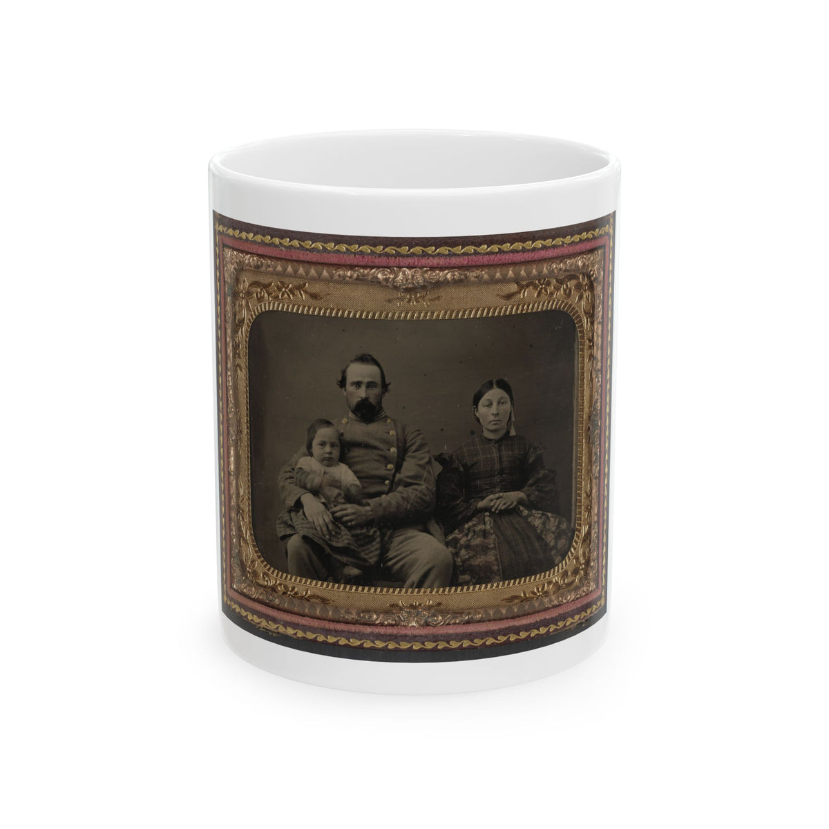Unidentified Soldier In Confederate 1st Lieutenant's Uniform With Wife And Baby (U.S. Civil War) White Coffee Mug