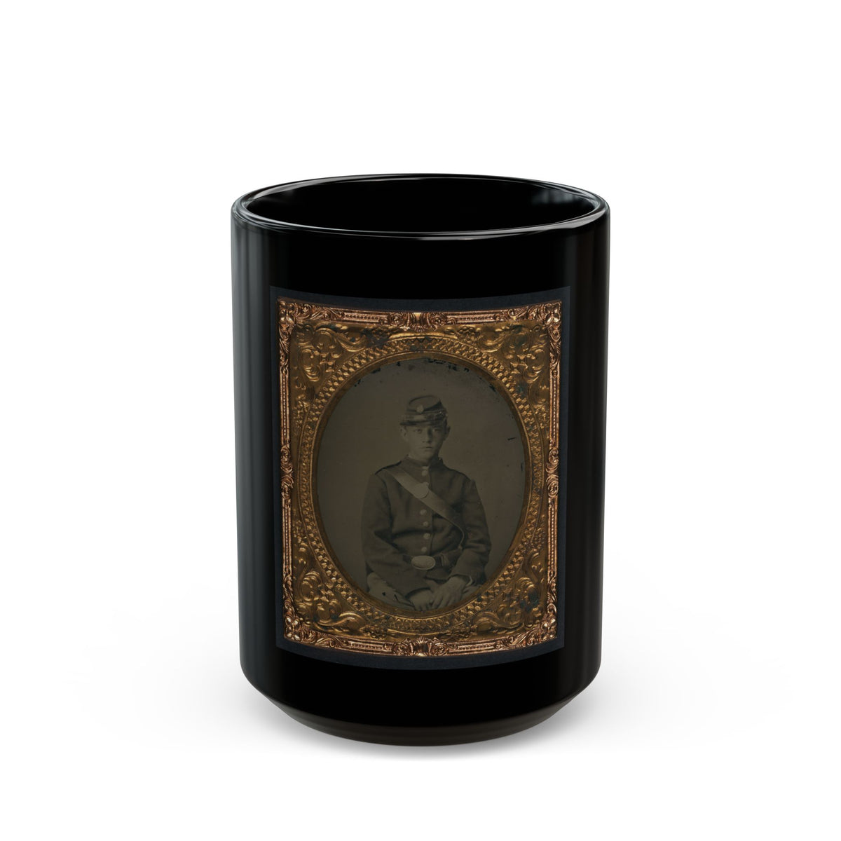 Unidentified Soldier In Uniform And Kepi With Cap Box (U.S. Civil War) Black Coffee Mug