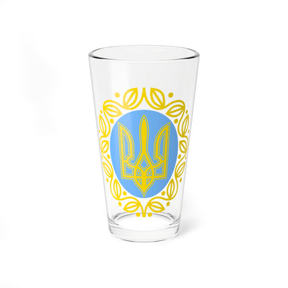 Coat of Arms of UNR harmonization of colours (Ukraine) (Coat of Arms) Pint Glass 16oz