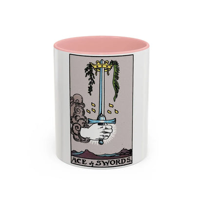 The Ace of Swords (Tarot Card) Accent Coffee Mug-11oz-Pink-Go Mug Yourself