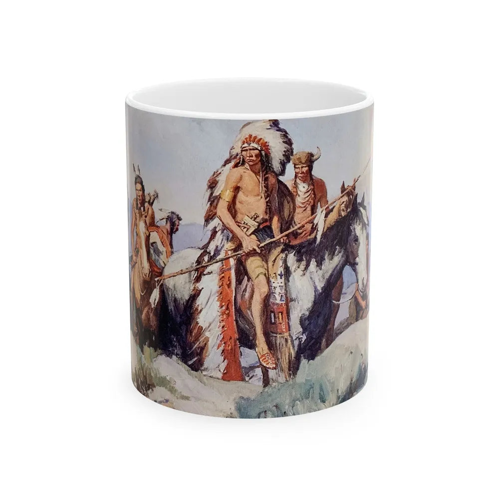 Crow Chief and Warriors, The Saturday Evening Post, November 30, 1929 - White Coffee Mug-11oz-Go Mug Yourself