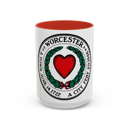 Seal of Worcester Massachusetts - Accent Coffee Mug-15oz-Red-Go Mug Yourself