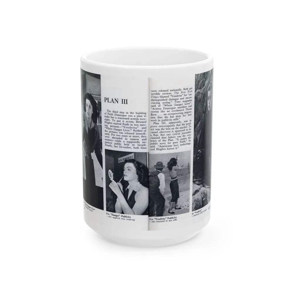 Faith Domergue #231 - [Pages 66 & 67] Pages 9 & 10 of 14+4 B&W Photos & Long Article on her from Pageant Digest Mag. April '51 (Vintage Female Icon) White Coffee Mug-15oz-Go Mug Yourself