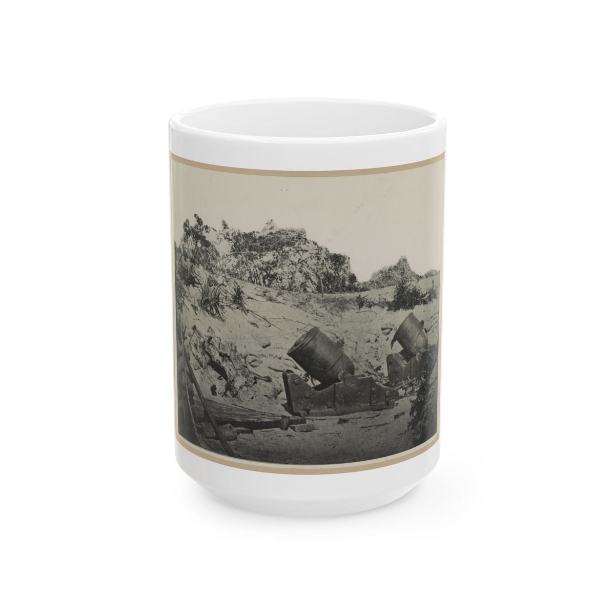 Two Trench Mortars Behind Sandbagged Barricade (U.S. Civil War) White Coffee Mug