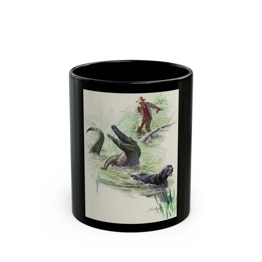 Crocodile Hunter, Roto Magazine story illustration - Black Coffee Mug-11oz-Go Mug Yourself